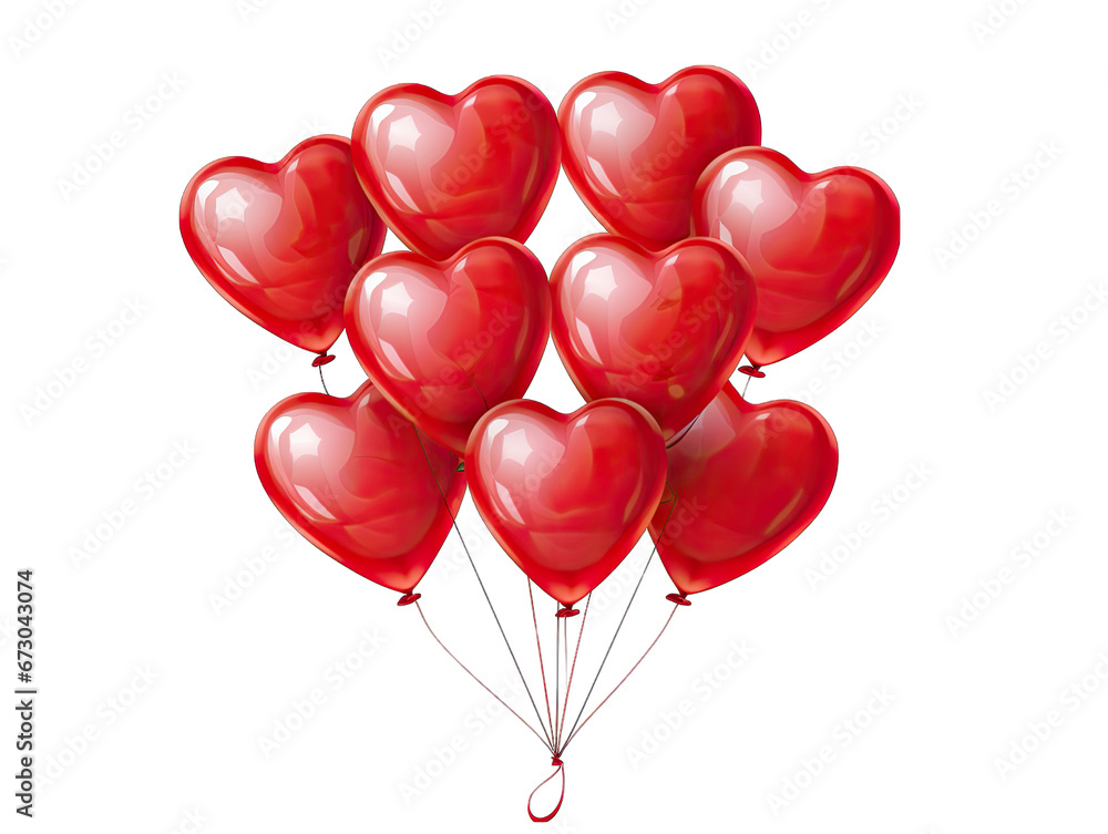 Bundle of Heart Balloons Isolated on Transparent or White Background, PNG