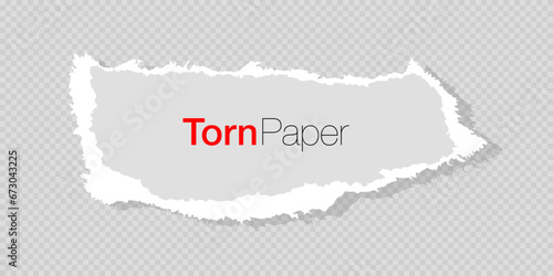White ripped paper strip. Realistic paper scrap with torn edges. Torn paper for message note, page or banner. Vector illustration.