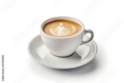 Photo of a hot cup of freshly brewed coffee resting on a delicate saucer