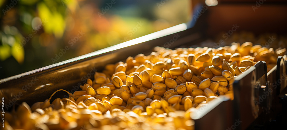  Harvester pouring freshly harvested corn maize seeds Maize Magic A Closeup Look Harvested Corn Seeds Agricultural Elegance Harvesting Corn Maize.AI  Generative