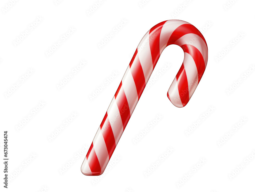Fototapeta premium Candy Cane with Red and White Stripes Isolated on Transparent or White Background, PNG