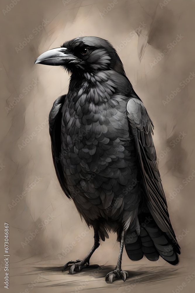 Fototapeta premium a full body sketch of a strong black raven