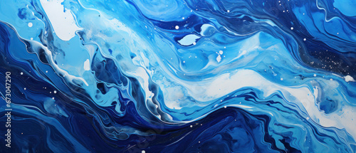 Marbled Acrylic Paint Ink Wave - Royal Blue and Silver