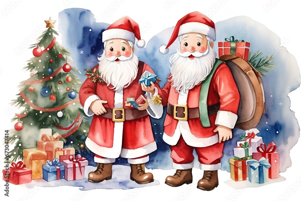 Hand-painted watercolor Christmas Santa clause , on white background . Hand-painted watercolor Christmas Santa clause , on white background .