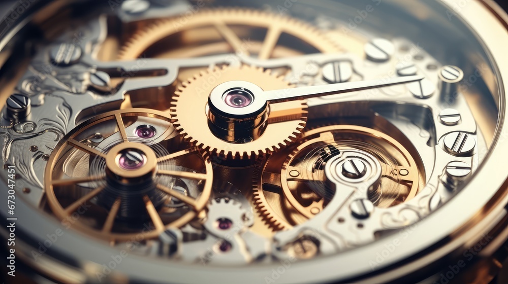Gears and cogs in clockwork watch mechanism. Craft and precision ...