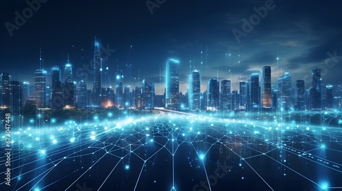 Smart city abstract dot point connect with gradient line big data connection technology concept .