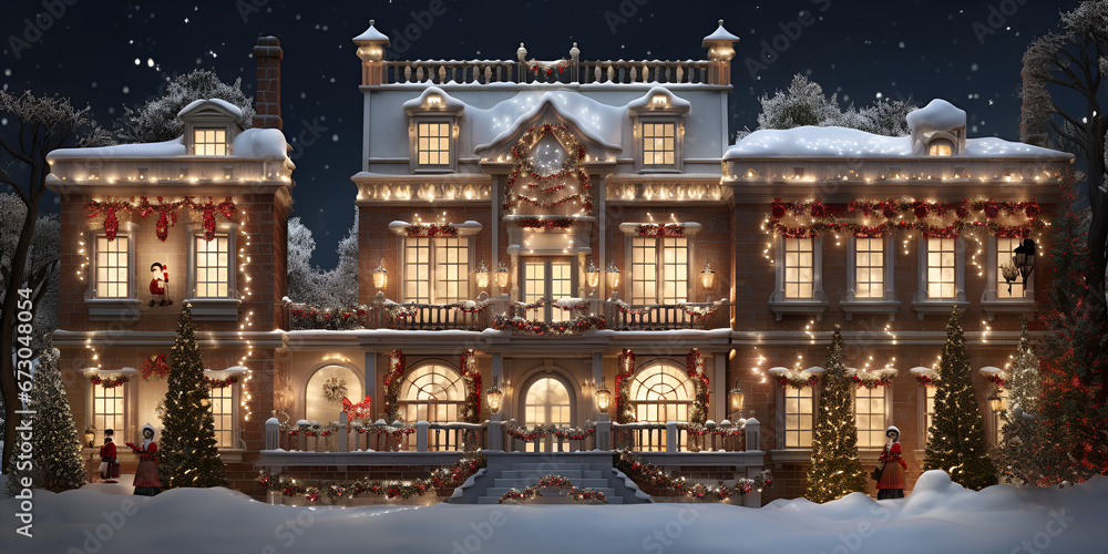A festive of a castle surrounded by winter snow Winter Serenade Charming   family Christian home holiday Christmas Hous Image on dark background Ai Generative