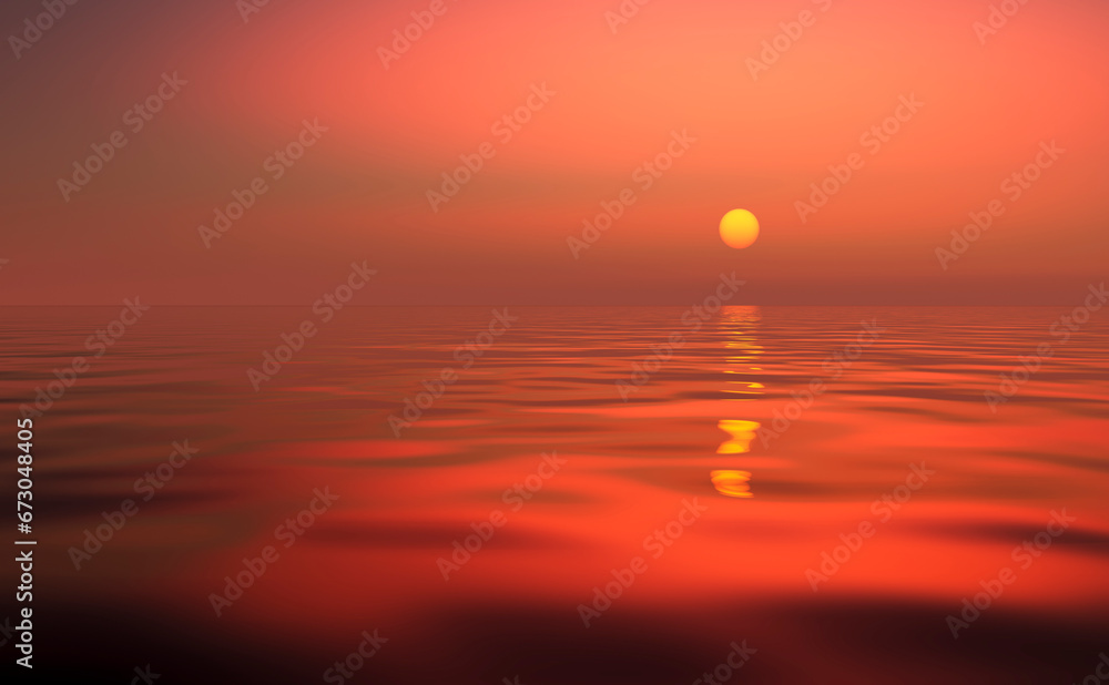 Beautiful sunset over the calm surface of the ocean.