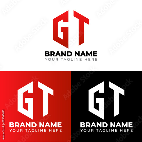 G T Double Letters Polygon Logo, Two letters G T logo design, Minimalist creative vector logo design template