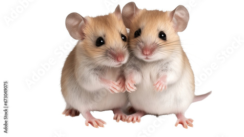 two mice are hugging isolated on transparent background cutout