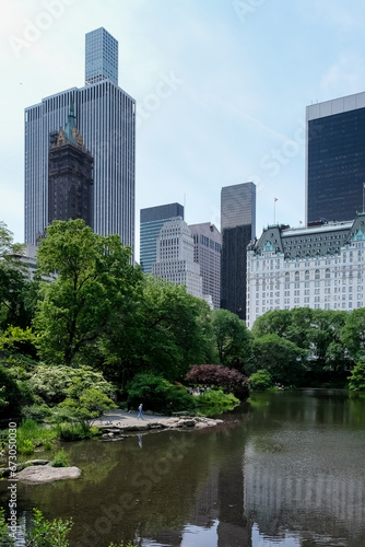 View of Manhanttan skyline as seen from the Pond  one of seven bodies of water in Central Park located near Grand Army Plaza  across Central Park South from the Plaza Hotel  slightly west of Fifth Av.
