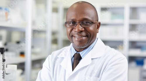 portrait of nigerian medical professional in a white lab coat