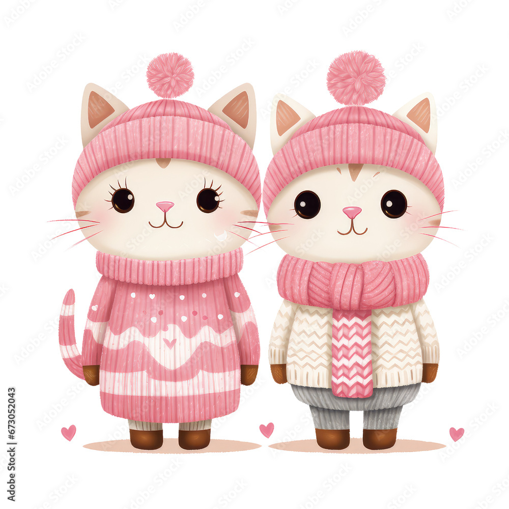 Fototapeta premium watercolor couple cute cat clipart