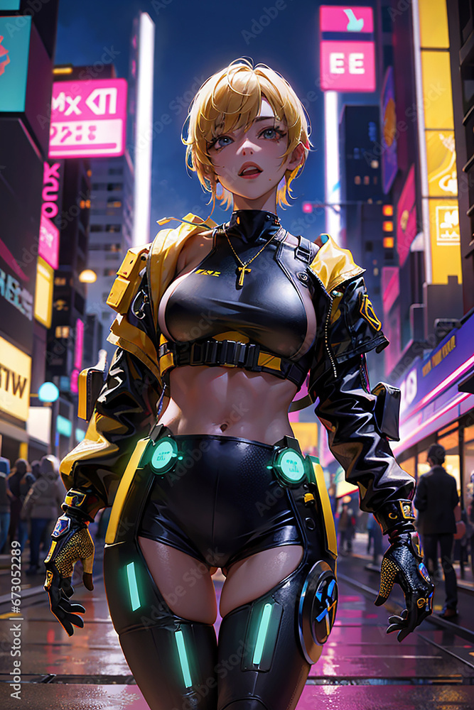 cyberpunk girl retro city 