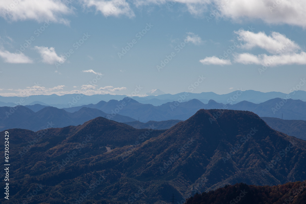 View of Mount Fuji from hiking trail at Mount Tanigawa, Gunma, Japan