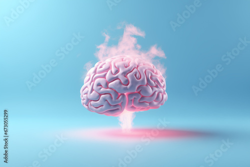 3D human brain in smoke. Concept of burnout, tired or stress.