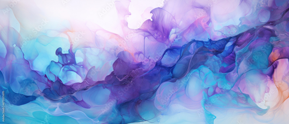 Abstract Marbled Acrylic Paint Ink Wave in Teal and Mauve