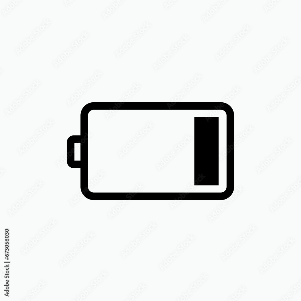 Low Battery Icon. Minimum Level Power, Less Energy Symbol - Vector. Low Battery Icon. Minimum Level Power, Less Energy Symbol - Vector.