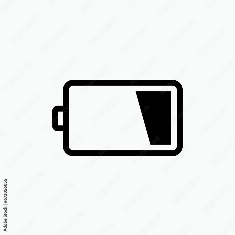 Low Battery Icon. Minimum Level Power, Less Energy Symbol - Vector. Low Battery Icon. Minimum Level Power, Less Energy Symbol - Vector.