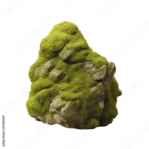 Moss covered stone isolated transparent, Generative AI