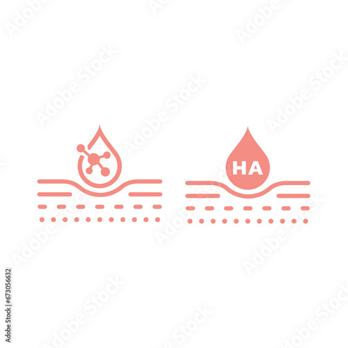 Hyaluronic skin treatment vector icon. Hyaluronan therapy, ha formula drop and anti aging cosmetics.