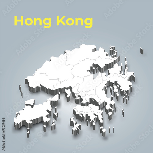 Hong Kong 3d map with borders of regions and it’s capital