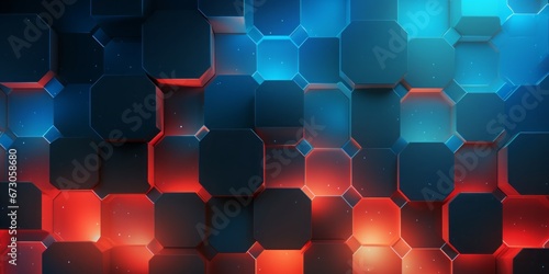 Abstrac futuristic luxurious digital geometric cube. Red and blue lights.