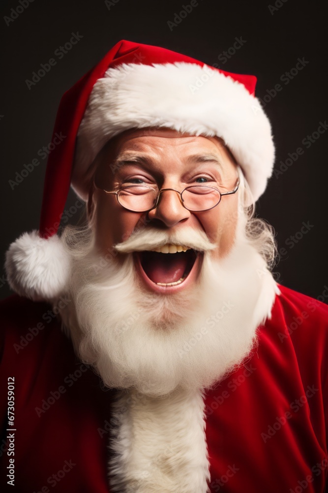 Portrait of a Santa Claus. A man wears a red costume and hat for New Year's Eve. Red background. Portrait of a Santa Claus. A man wears a red costume and hat for New Year's Eve. Red background.