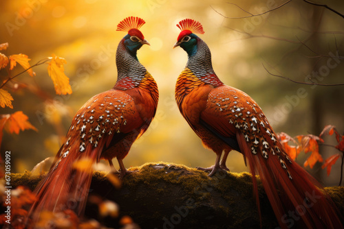 Lover couple of pheasants in the wild photo