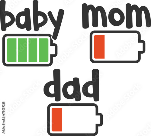 Baby Mom Dad Energy Level - Mom Life Illustration