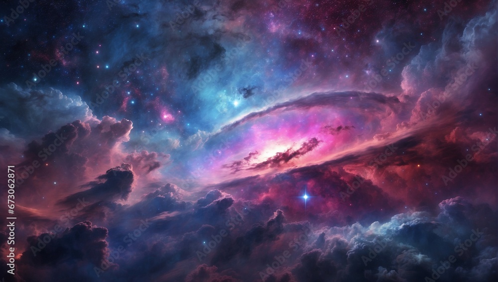 Cosmic Beauty: Mesmerizing Nebula in a Vivid Space Galaxy. Generative AI.