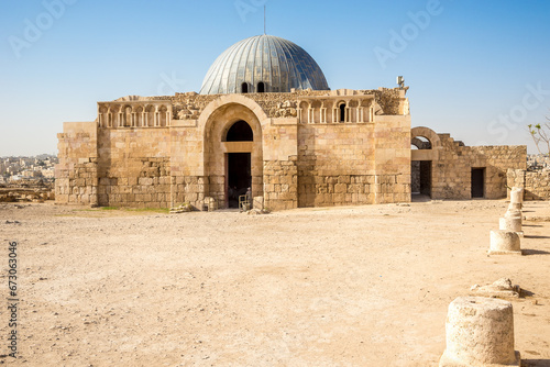View at the ancient ruins of Umayyad Palace at Citadel hill in Amman city, Jordan photo