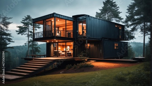 Modern Two-Story Container House in Forest