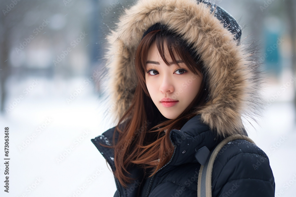 冬のファッションを着こなす若い女性 冬のファッションを着こなす若い女性