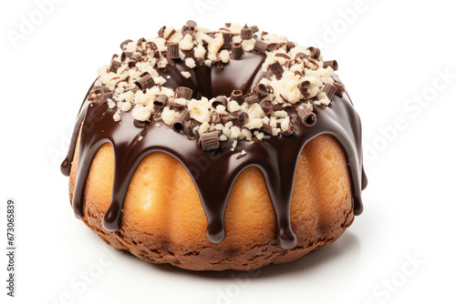 Chocolate and vanilla cake on white background photo