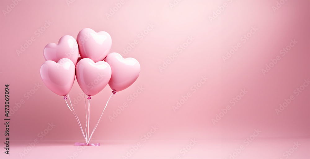 Air Balloons heart shaped foil on pastel pink background banner