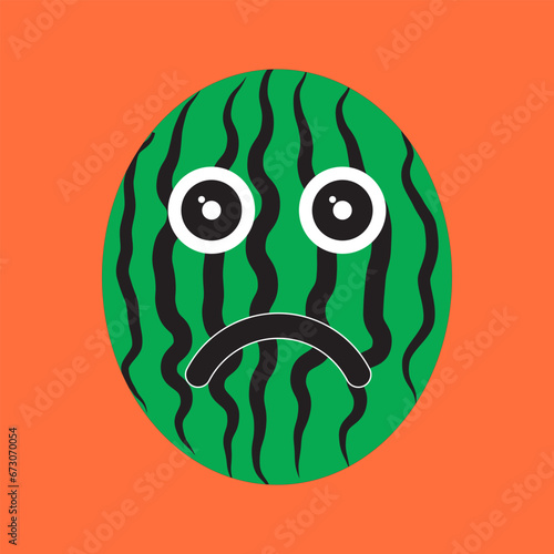 vector icon design of watermelon with a disappointed expression