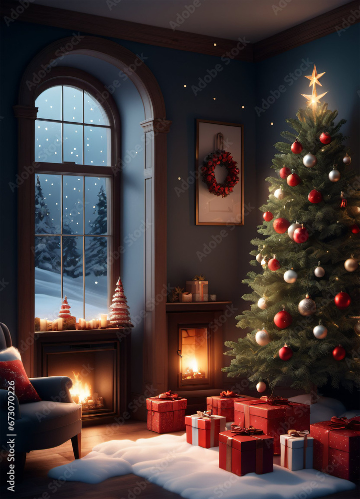 Christmas and Happy New Year Illustration Postcard Background
