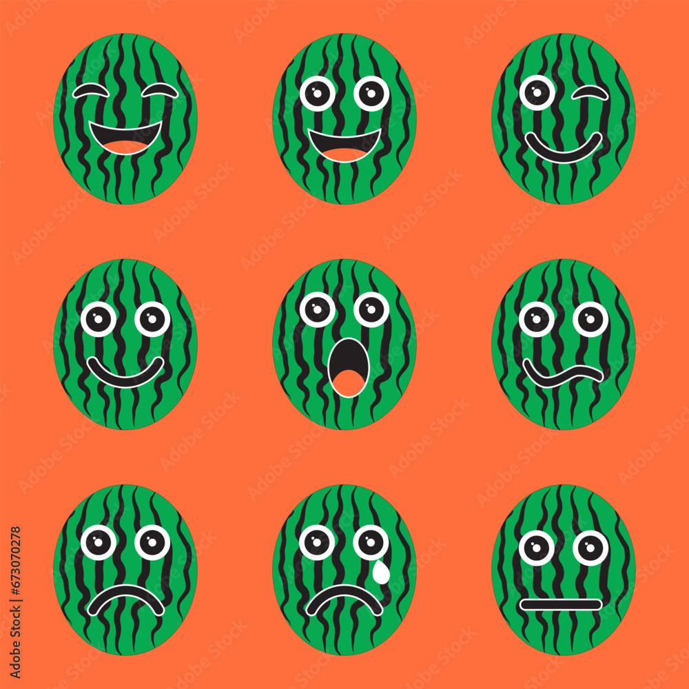 vector design of one watermelon icon with various expressions