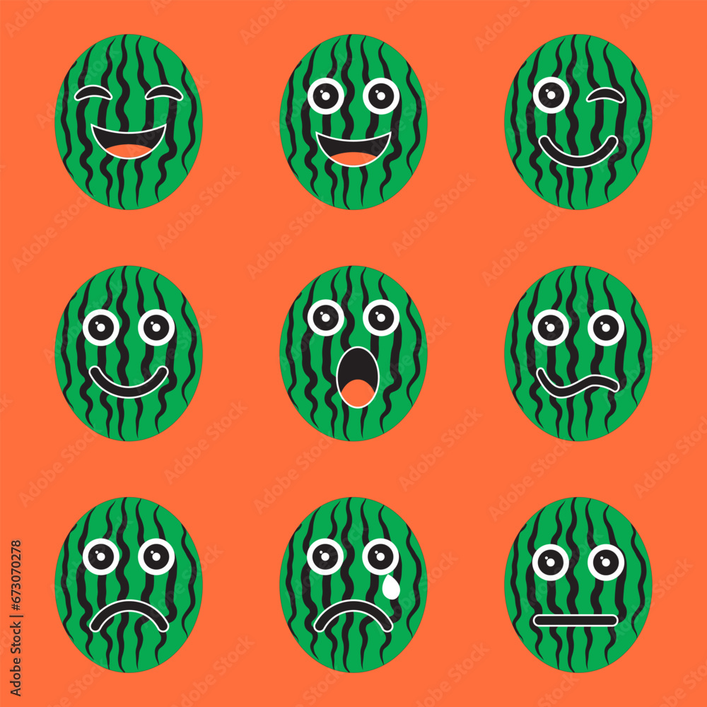 vector design of one watermelon icon with various expressions vector design of one watermelon icon with various expressions