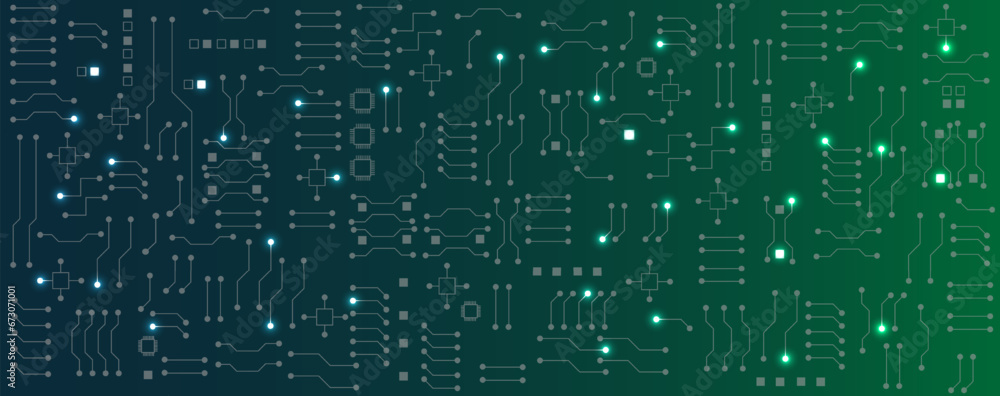 Obraz premium Blue and green circuit electronic or electrical line with circuit board engineering technology concept vector background