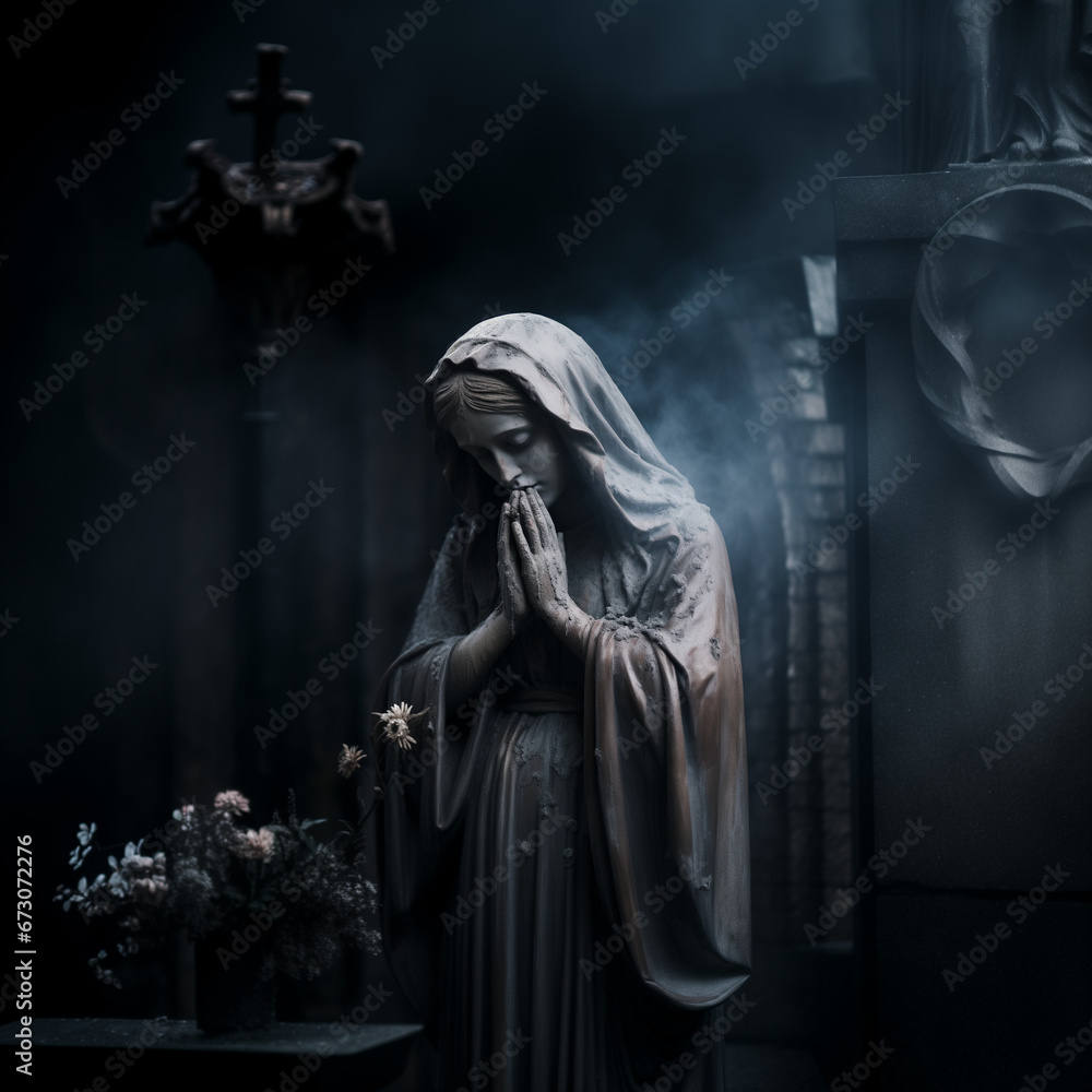 żałobny pomnik Maryi. AI Generative - obrazy, fototapety, plakaty 
