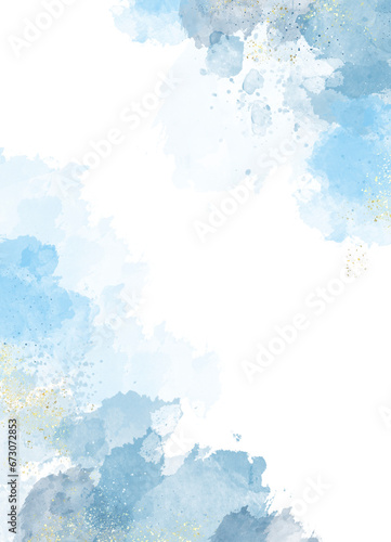 Abstract watercolor or alcohol ink art blue background with golden crackers. Pastel blue marble drawing effect. llustration design template for wedding invitation,decoration, banner, background. Png	
 photo