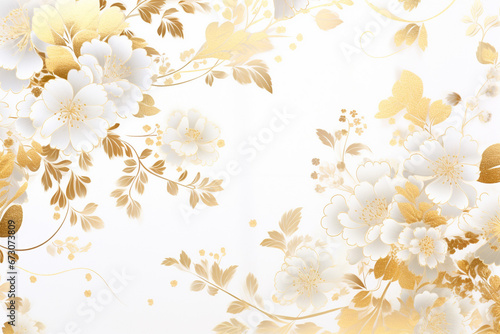 白背景に金色の花模様