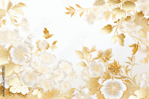 白背景に金色の花模様