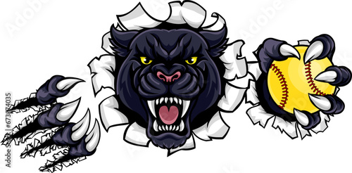 A panther animal softball sports team cartoon mascot