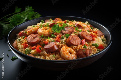 A tempting photo of Jambalaya, a delightful harmony of textures and flavors 