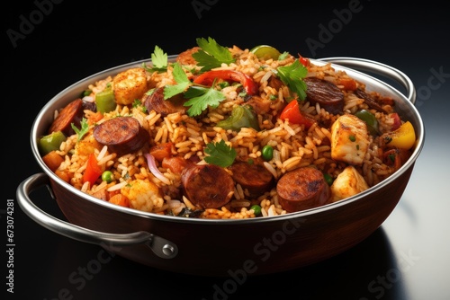 Captivating imagery of Jambalaya, a symphony of spices and ingredients 