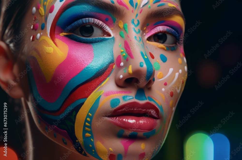 Art face painted. Fashion grunge party face texture. Generate Ai