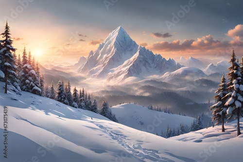 Winter mountain covered in snow.Generative AI